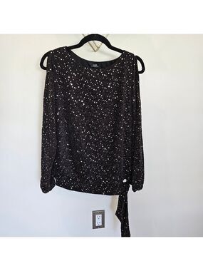 Wallis Cold Open Shoulder Side Tie Rose Gold Sequin Burgandy Wine Top Sz Medium